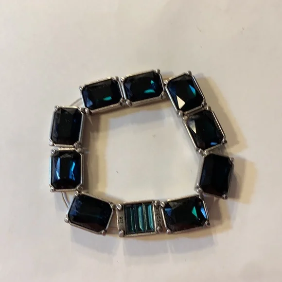 Lia Sophia Silver Black Bracelet Black Rhinestones Stretchy Type Band Vintage - Picture 2 of 4